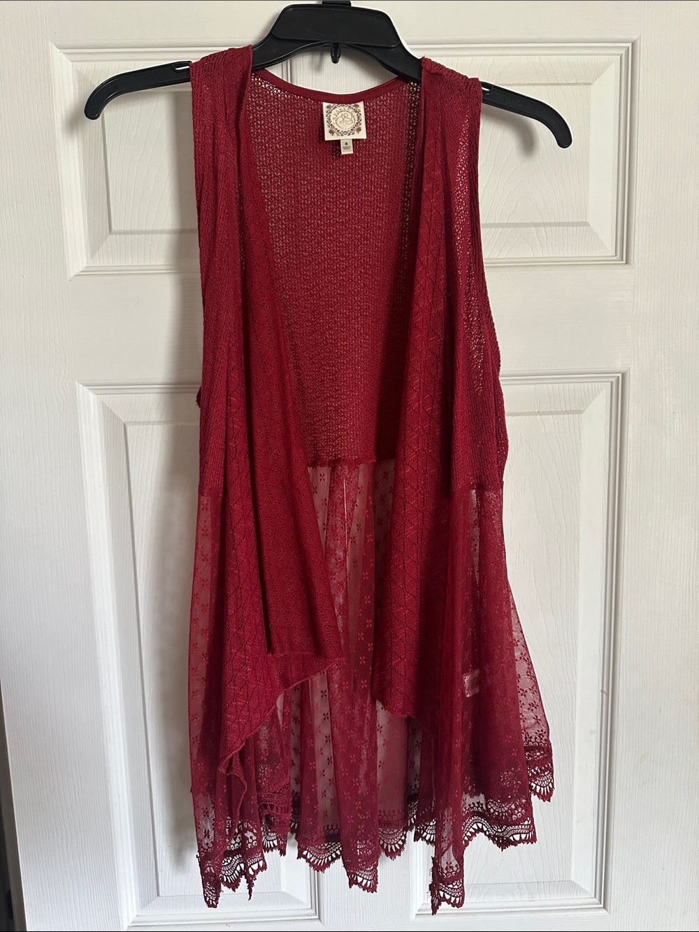 Dark Red Crochet Lace Overlay Vest